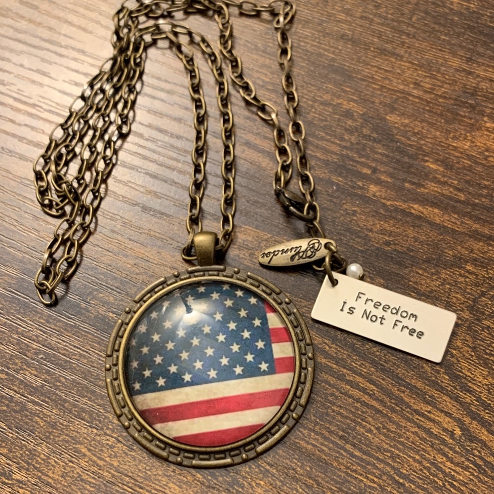 Plunder Bronze-Tone American Flag Pendant Necklace